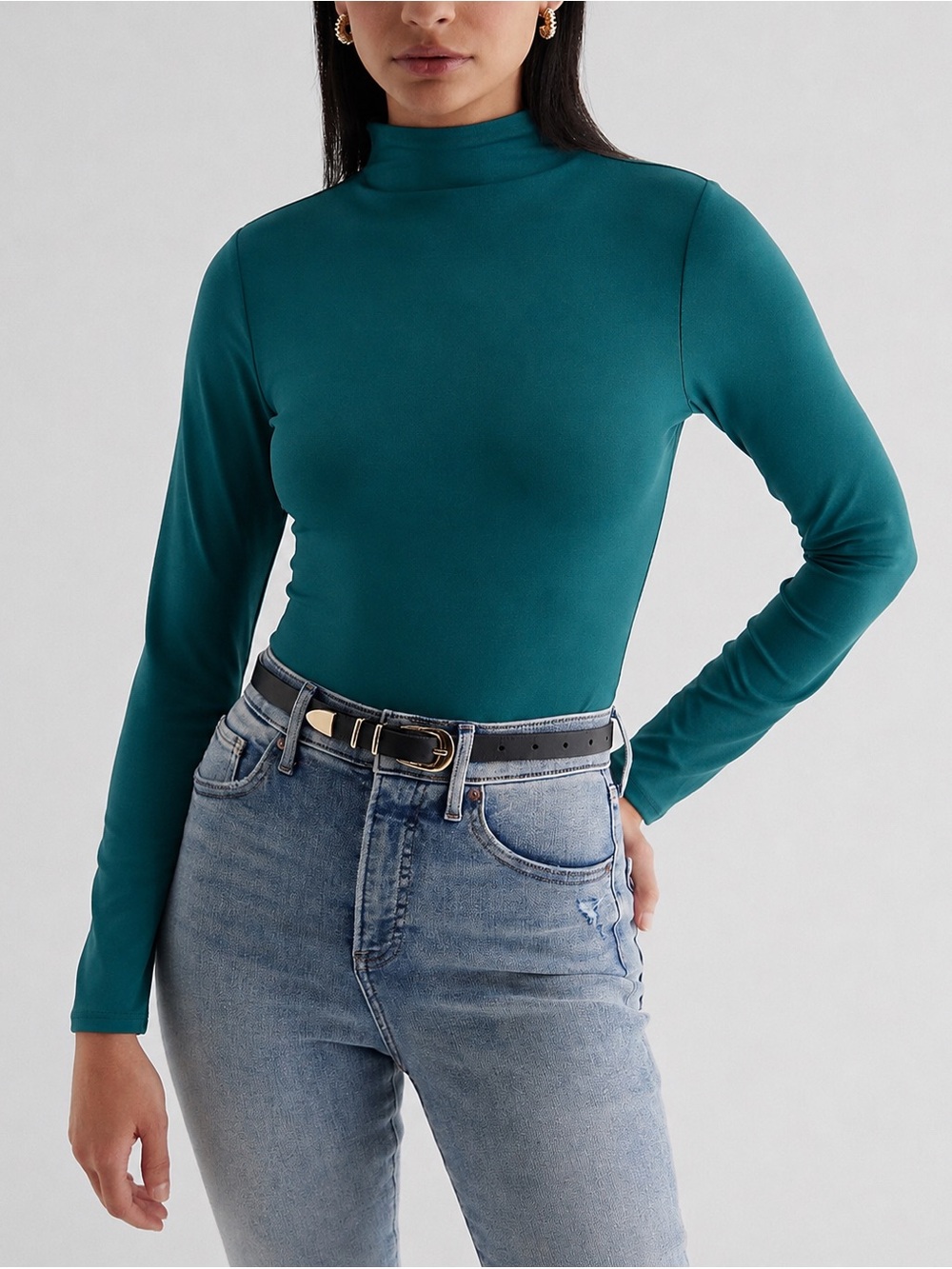 Express Teal Long-Sleeve Mock Neck Bodysuit